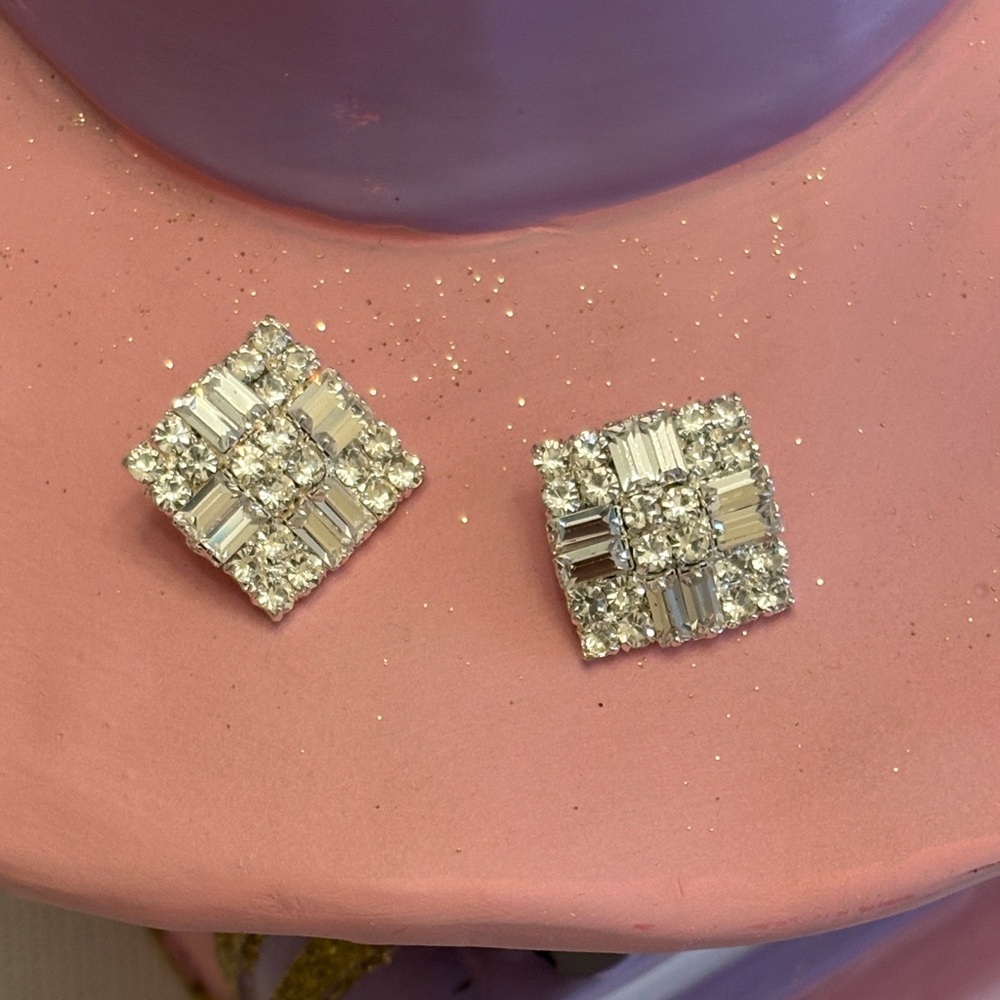 Silver Square Rhinestone Buttons, Rhinestone Jewelry Collection NWT - Picture 5 of 7